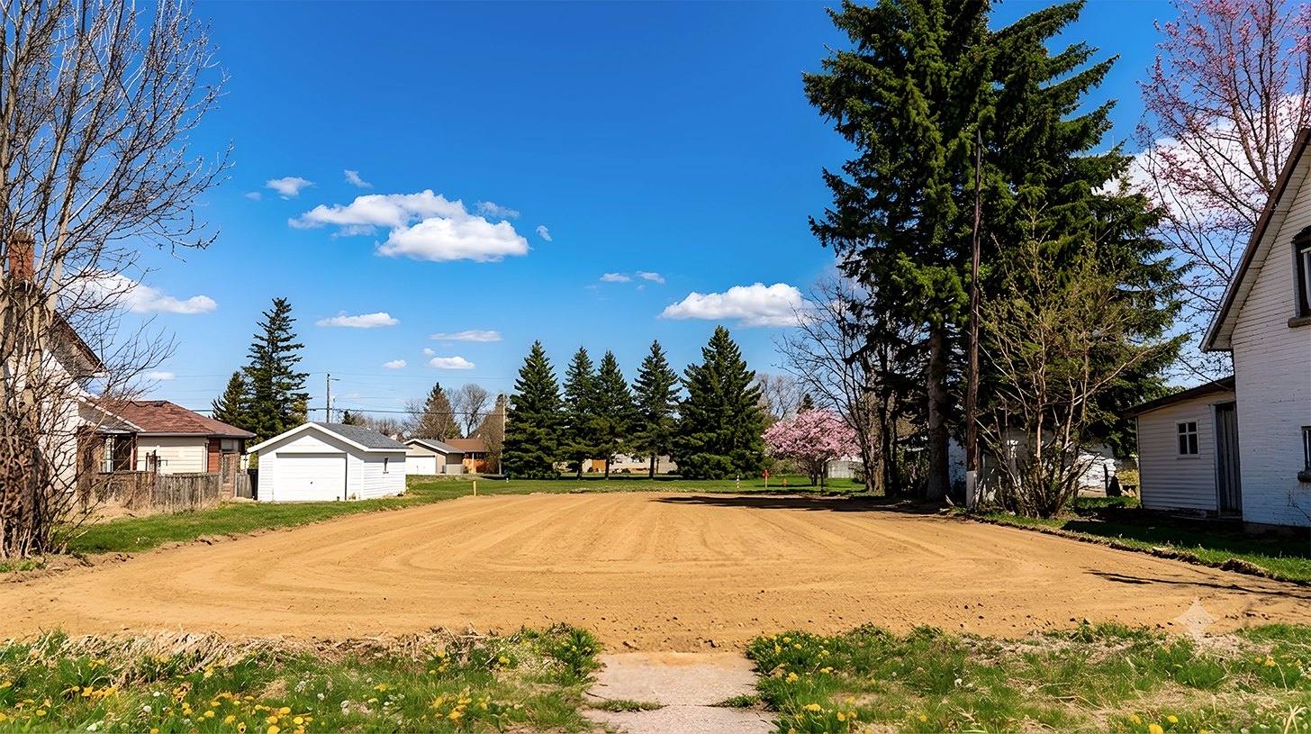 Cleanly cleared and graded residential lot after a demolition